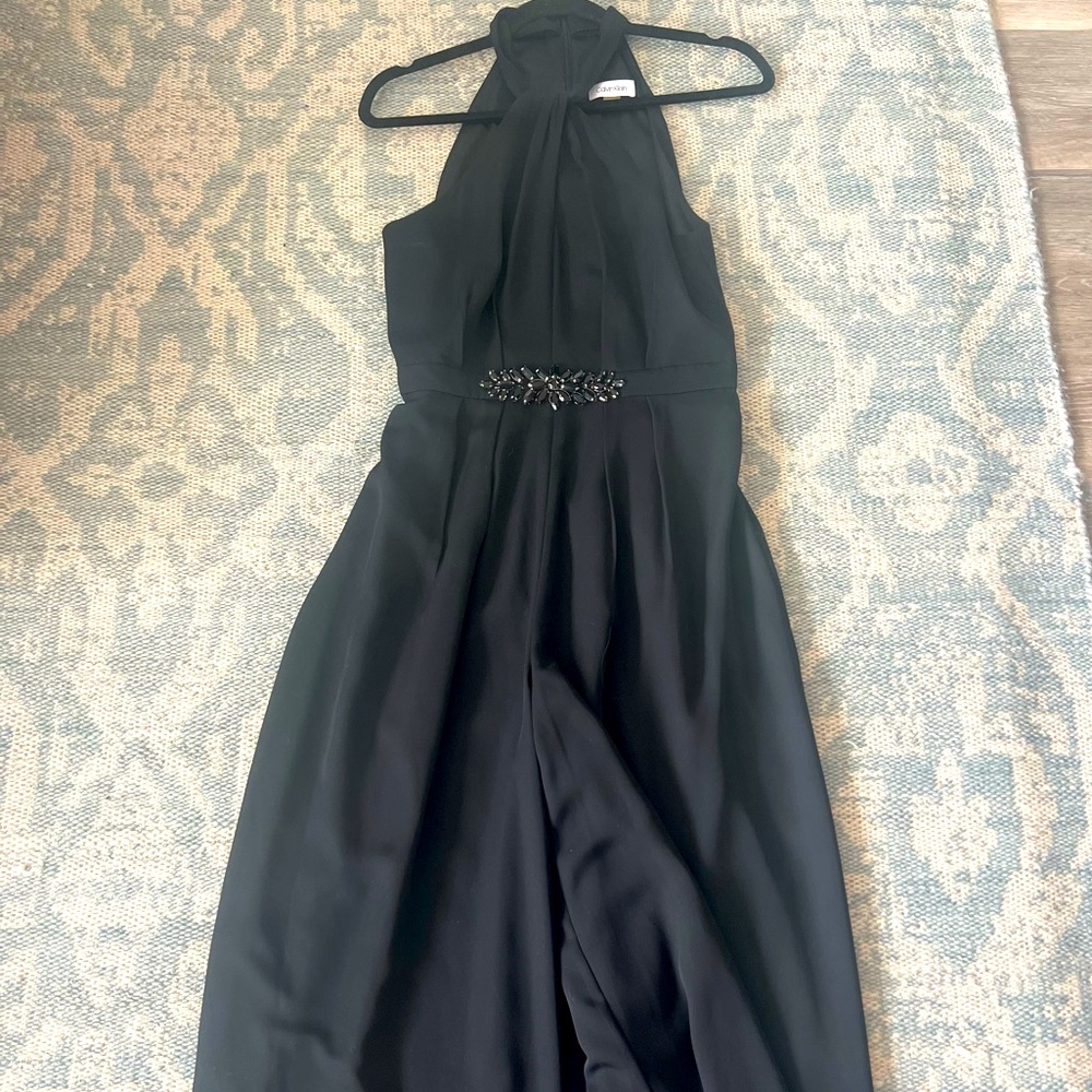 Calvin Klein Black Pleated Halter gown/pants.